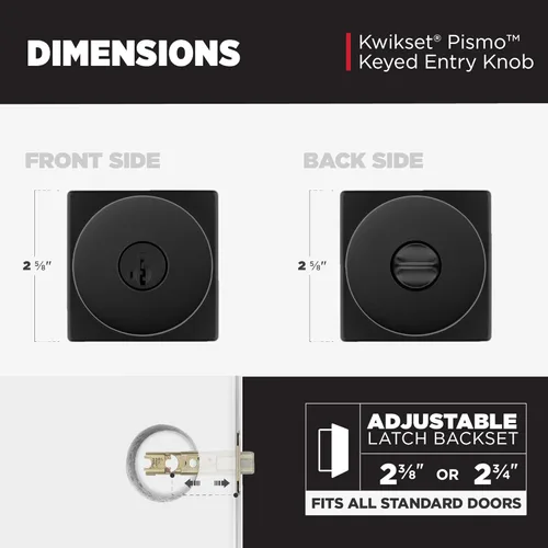 Miniatura 8 de Kwikset Pismo - Pomo de entrada con cerradura y llave, manija segura con llave exterior, entrada principal y dormitorio, negro mate, seguridad