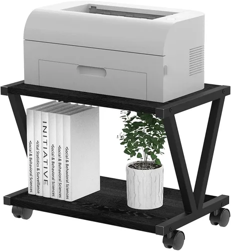 Miniatura 9 de VEDECASA Soporte de escritorio retro para impresora con 2 niveles de madera, estante de madera rústico industrial para granja, organizador de libros