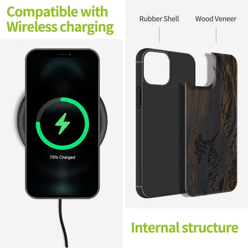 Miniatura 5 de Carveit Funda magnética de madera para iPhone 13 [madera natural y TPU suave] Funda protectora de madera única y elegante a prueba de golpes