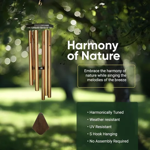 Miniatura 5 de Nature's Melody Premiere Grande Tunes Campanillas de Viento – Campanillas de Viento para Exteriores con 6 Tubos Afinados en Escala Pentatónica