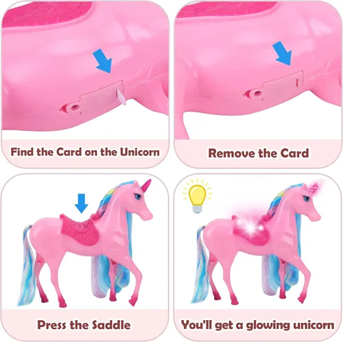 Miniatura 5 de BETTINA Juego de muñecas de princesa unicornio, juguetes de unicornio con luz mágica para niñas, juguetes de caballo con crin y cola, juguete