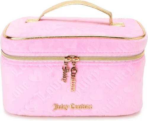 Juicy Couture Bolsa de Maquillaje Organizador de Cosméticos Esenciales de Viaje Estuche de Tren Logo de Corazón de Terciopelo, Rosa, Tamaño único