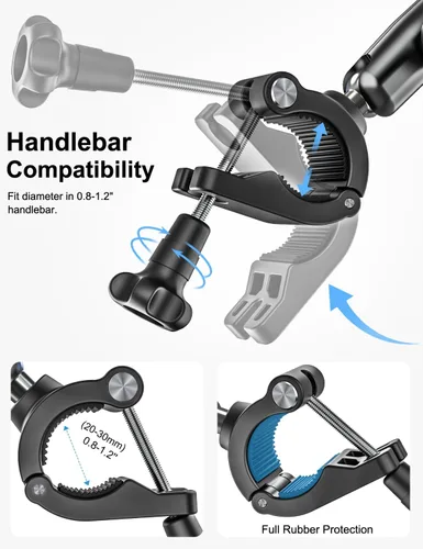Miniatura 5 de Soporte para tableta de bicicleta, soporte para tableta de motocicleta con brazo de metal, abrazadera de bicicleta con ajuste de 360 grados