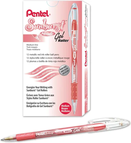Miniatura 8 de Pentel Sunburst - Bolígrafo de gel metálico, punta media, barril dorado/transparente, tinta dorada, caja de 12 unidades (K908-X)