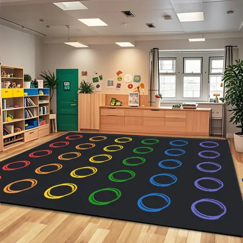 Miniatura 10 de Alfombras de aula primaria con círculo colorido, alfombra grande para aula preescolar, guardería, alfombra educativa para niños de jardín