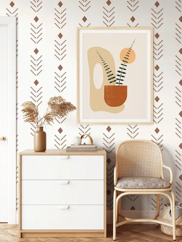 Miniatura 8 de Ismoon Papel tapiz geométrico para despegar y pegar, papel de contacto geométrico beige, papel de pared moderno con punta de flecha roja, extraíble