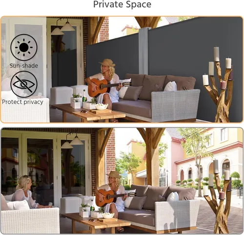 Miniatura 5 de Yaheetech Toldo lateral doble de 236 x 63 pulgadas, toldo lateral retráctil para patio, divisor de privacidad con pantalla de 220g/m² de poliéster