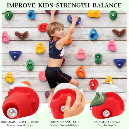 Miniatura 3 de Juego de 36 soportes de escalada en roca para niños, agarres de pared para escalada en roca, juego de pared para interiores y exteriores, juego