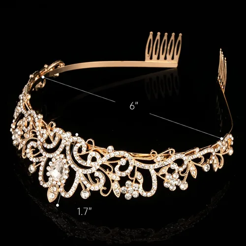 Miniatura 5 de Coronas de tiara de cristal para mujeres y niñas, corona elegante de princesa con peines, diademas para mujeres, nupcial, boda, baile de graduación