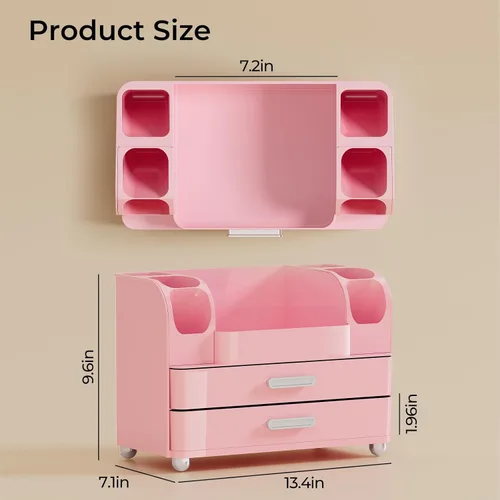 Miniatura 4 de UFORU Organizador de maquillaje para tocador con 2 cajones grandes, vitrina de cosméticos con soportes para cepillos, fácil de almacenar
