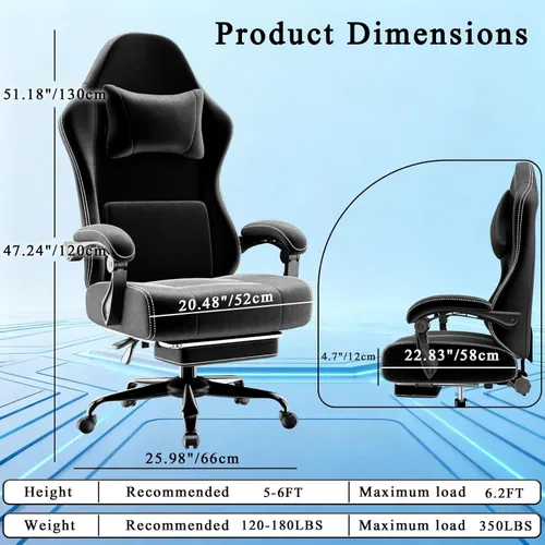 Miniatura 2 de Ergonomic Gaming Chair with Massage Lumbar Support and Footrest Height Adjustable Fabric Computer Chair with Pocket Spring Cushion for Video Game