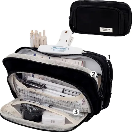 Miniatura 8 de Estuche para lápices de gran capacidad, 3 compartimentos, bolsa grande para lápices, bolsa para bolígrafos, caja porta lápices, organizador