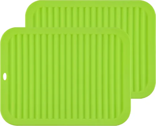 Miniatura 18 de Juego de 2 salvamanteles de silicona de 9 x 12 pulgadas, multiuso, antideslizantes, flexibles, duraderos, resistentes al calor, color rojo, verde