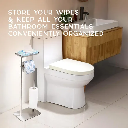 Miniatura 7 de Day Moon™ Soporte de papel higiénico de níquel cepillado Soporte de papel higiénico independiente con almacenamiento - Soporte de papel higiénico