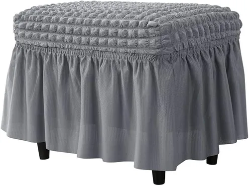 Miniatura 7 de GAWEKIQE Fundas otomanas de tela de sirsaca de alta elasticidad, funda para reposapiés con falda, rectangular, moderno, protector de muebles