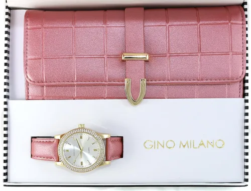 Miniatura 3 de Reloj de pulsera de cuero dorado para mujer y cartera de tres pliegues a juego