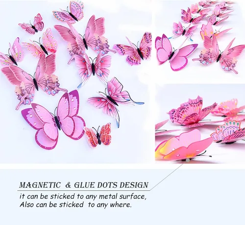 Miniatura 4 de OPSEAM - Calcomanías 3D de mariposa, 24/48 unidades, para decoraciones de pared, fiestas, con imanes (rosa, 24)