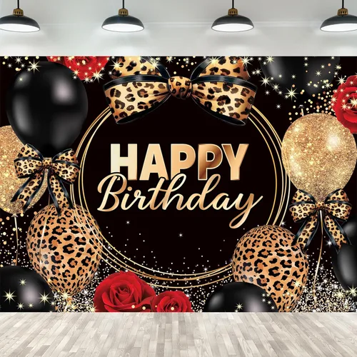 Miniatura 14 de Telón de fondo de feliz cumpleaños negro y rosa de 7 pulgadas de ancho x 5 pies de alto, tela de poliéster, globos de lazo femenino, pastel