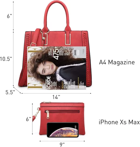 Miniatura 3 de Dasein Bolsos de mano para mujer, bolso de hombro de cuero vegano, bolso de trabajo para mujer con bolso a juego, Marrón