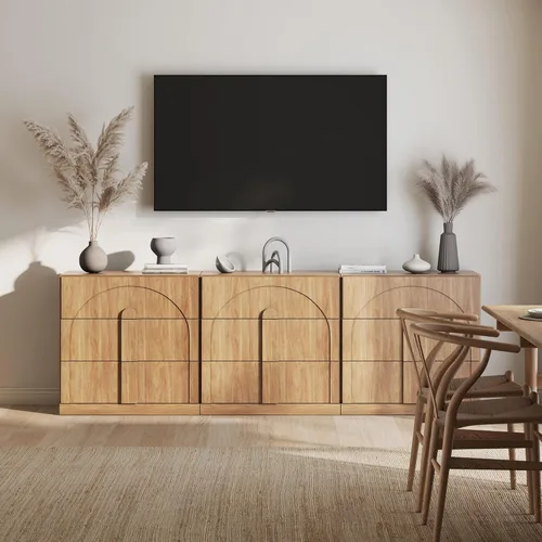 Miniatura 13 de BELLEZE Aparador Modular Acanalado Buffet con Almacenamiento, Mesa Consola Moderna de Mediados de Siglo con Puertas Arqueadas Simétricas, Elegante