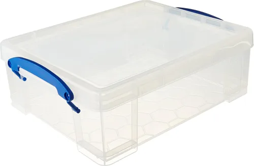 Really Useful Box Contenedor de almacenamiento apilable de plástico de 8.1 litros con tapa a presión y asas de bloqueo de clip integradas para