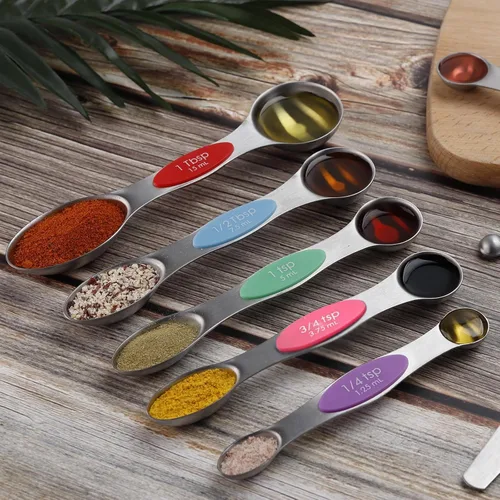 Miniatura 6 de Juego de cucharas medidoras magnéticas de acero inoxidable de doble cara, cucharadita apilable cucharada de medición para medir ingredientes secos