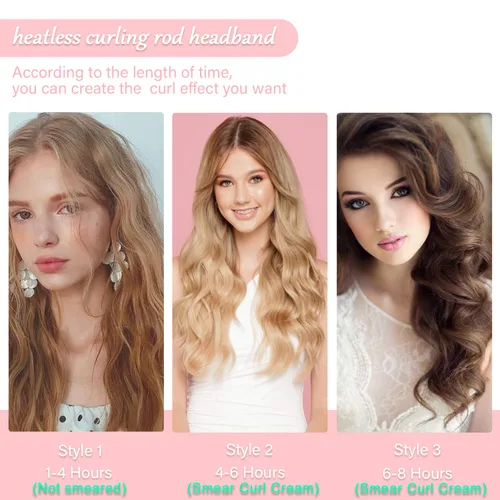 Miniatura 5 de Rizadores de pelo de terciopelo sin calor para dormir con diadema sin calor para cabello largo durante la noche sin rizos de calor para mujeres, Rosa
