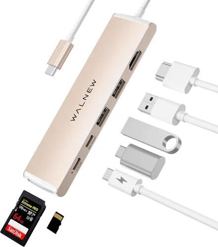 Miniatura 10 de Hub USB C, WALNEW 7 en 1, estación de acoplamiento USB-C con HDMI 4K, 100 W PD, 3 puertos de datos de 5 Gbps (1 USBC y 2 USB 3.0), lector de Gris