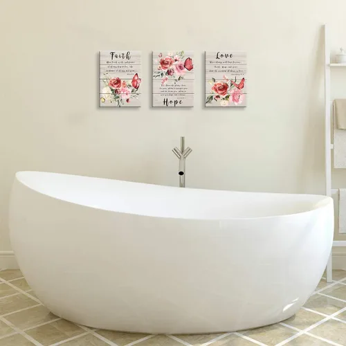 Miniatura 7 de Arte de pared para dormitorio, fotos de pared de mariposas, pinturas florales, citas de fe, esperanza, amor, arte de pared inspirador, acuarela, Rosa