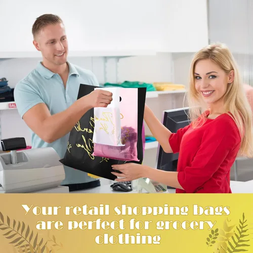 Miniatura 6 de Qilery 1000 bolsas de plástico con asas de agradecimiento – Bolsas de regalo de mercancía para pequeñas empresas, bolsas reutilizables al por menor
