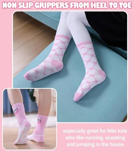 Miniatura 3 de Calcetines antideslizantes para niñas pequeñas, calcetines de algodón con agarres, 12 pares