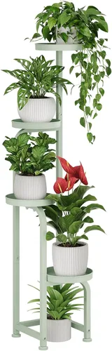 Miniatura 8 de Bamworld Soporte de esquina para plantas para interiores y exteriores, soportes altos de metal para múltiples plantas, estante resistente de 4 Verde