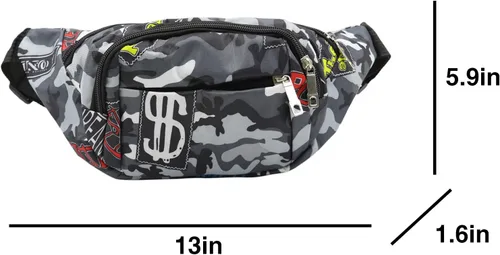 Miniatura 5 de AIBEARTY Riñonera para niños, pequeña, de camuflaje, con correa ajustable, para correr, acampar, viajes, B gris