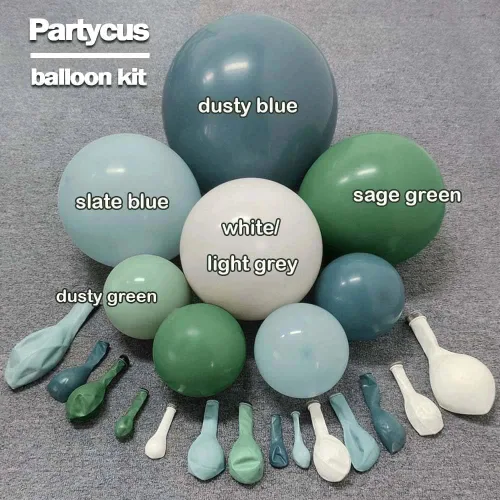 Miniatura 3 de Kit de arco de globos de color azul polvoriento, guirnalda de globos de látex de doble relleno, verde salvia, blanco mate, globos de látex para baby