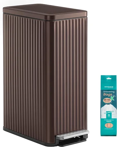 Miniatura 9 de SONGMICS Bote de basura de 13 galones (50 L) para cocina, con tapa, pedal y cubo interior extraíble, cierre suave, acero inoxidable, 15 bolsas