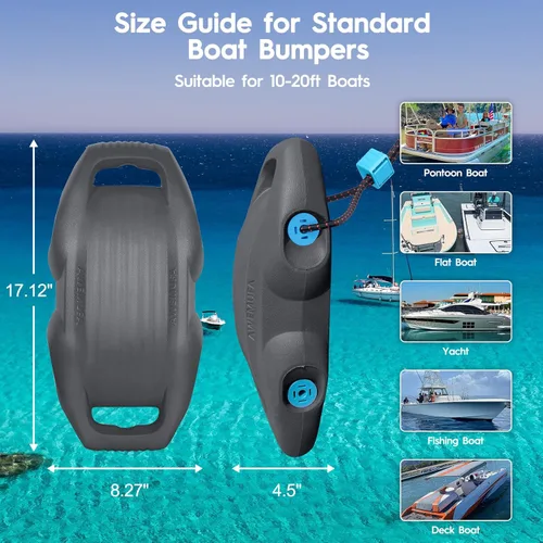 Miniatura 4 de AWEMUFA Defensas de Barco Fáciles de Instalar Parachoques para Atraque Defensa Ideal para Pontón, Lobina, Moto Acuática y Barcos de Pesca Gris