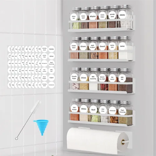 Miniatura 12 de Estante magnético para especias con frascos, estante magnético para especias para refrigerador, 24 tarros de especias con etiqueta, estantes Negro