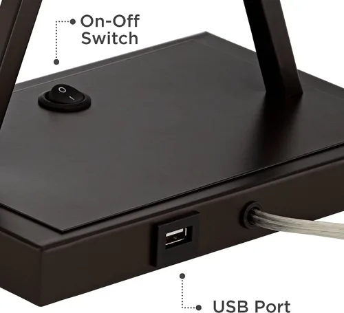 Miniatura 6 de Franklin Iron Works Megan - Juego de 2 lámparas de mesa modernas de 26.5 pulgadas de alto, con puerto de carga USB, LED, bronce, rectangular