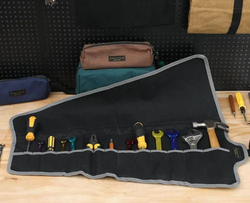 Miniatura 6 de Bolsa de herramientas, juego de llaves de lona encerada duradera, bolsas enrollables multiusos con correa (26.5 x 12.5 pulgadas, negro)