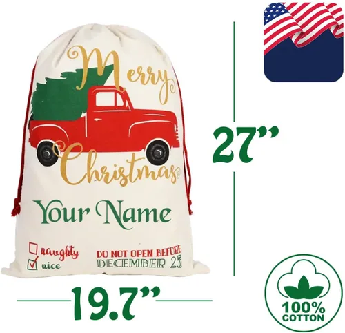 Miniatura 5 de Home and Plan Saco de Navidad personalizado con nombre (27 x 19.7 pulgadas), bolsas de regalo de Papá Noel grandes con cordón personalizado