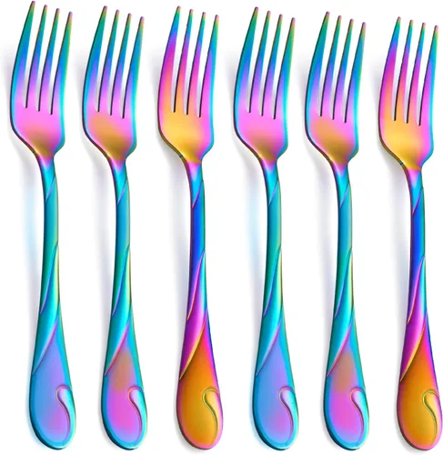 Miniatura 7 de Juego de 6 tenedores de mesa dorados de acero inoxidable de 7.8 pulgadas, color dorado brillante