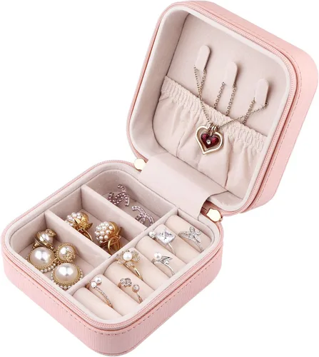 Miniatura 2 de Duomiila - Caja de joyería pequeña, mini organizador de viaje portátil, para anillos, aretes, collares. Un regalo para niñas y mujeres