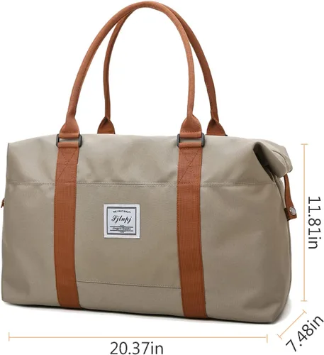 Miniatura 14 de KARRESLY Bolsa de viaje para mujer, bolsa de hombro para fin de semana, bolsa de deporte, gimnasio, bolsa de mano, impermeable, Beige