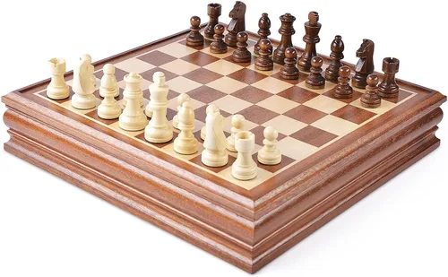 Miniatura 6 de VAMSLOVE Juegos de mesa de ajedrez y damas para adultos, tablero de madera de lujo de 15 pulgadas con caja de almacenamiento, tamaño grande clásico