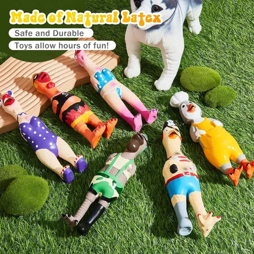 Miniatura 3 de Silipull 6 juguetes de goma chirriantes para perros, pollo gritando, látex, goma suave, masticar, juguetes molares interactivos divertidos