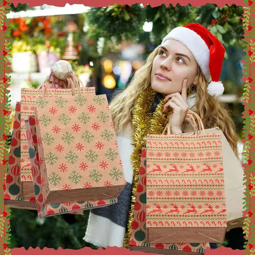 Miniatura 2 de Fulmoon Juego de 48 bolsas de regalo de papel kraft de Navidad a granel, bolsas de regalo de papel surtido con asa, vacaciones para regalos