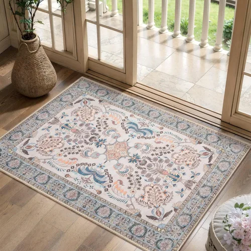 Miniatura 170 de Tangsoo Alfombra lavable para pasillo, antideslizante, 2 x 6 pies, estilo bohemio, floral, vintage, para entrada, suelo suave, para cocina, baño