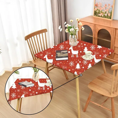 Miniatura 11 de Mantel ajustado blanco con elástico para mesas plegables de 48x48 pulgadas, manteles lavables y elásticos de elastano para mesas de cartas, manteles