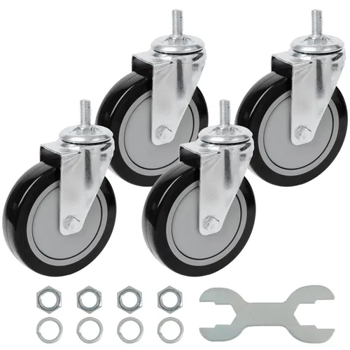 Miniatura 22 de Finnhomy Ruedas giratorias roscadas resistentes de 2 pulgadas, 1/4 pulgadas a 20 x 1 con freno, juego de 4 para estantes de alambre, ruedas lisas