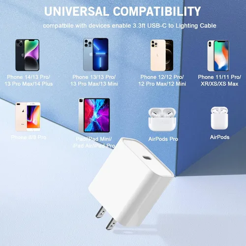 Miniatura 6 de Cargador rápido para iPhone, 20W [Certificado Apple MFi] USB Tipo C Bloque de Carga Rápida Power Delivery Cargador Lightning con Cable Lightning
